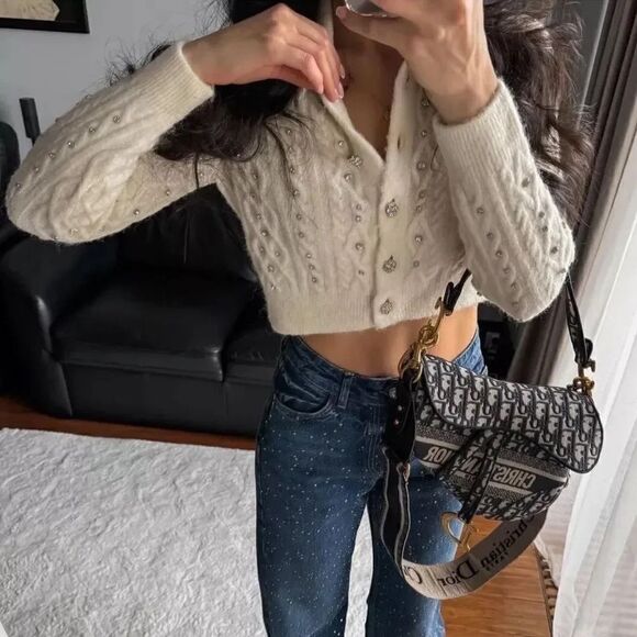 ZARA RHINESTONE KNIT CARDIGAN - Picture 7 of 12